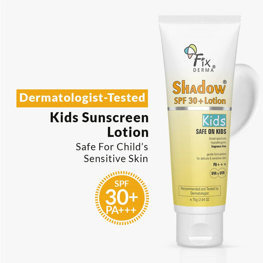 Fixderma Shadow Kids SPF 30+ Lotion | A Hypoallergenic Sunscreen for delicate skin of kids, 75g - Buy from Indicrest