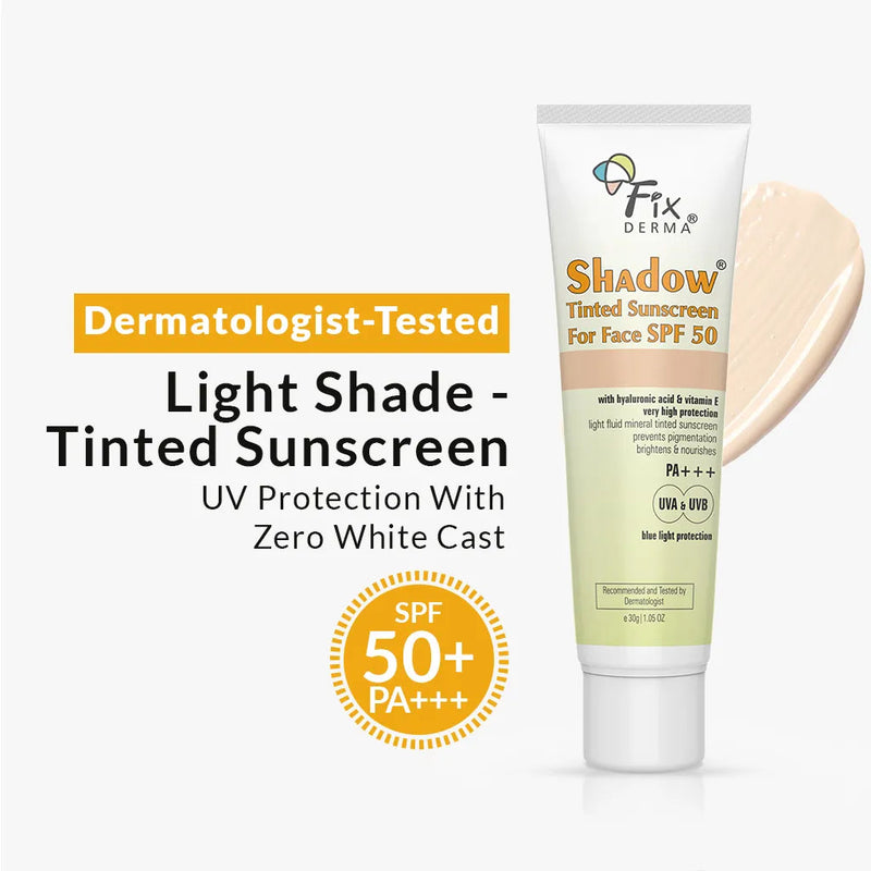 Fixderma Shadow SPF 50+ Tinted Sunscreen | 1% Hyaluronic Acid sunscreen, available in four flexible shades, 30g - Buy from Indicrest