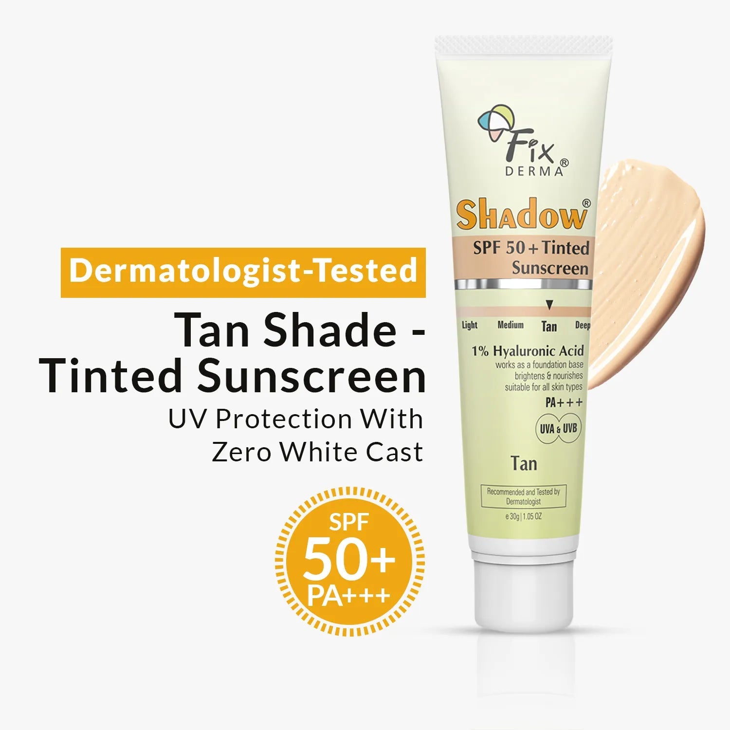 Fixderma Shadow SPF 50+ Tinted Sunscreen | 1% Hyaluronic Acid sunscreen, available in four flexible shades, 30g - Image 6 - Buy from Indicrest