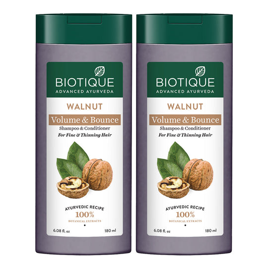 Biotique Walnut Bark Volumizing Shampoo for Fine & Thinning Hair, 180 ml (Pack of 2) - Buy from Indicrest