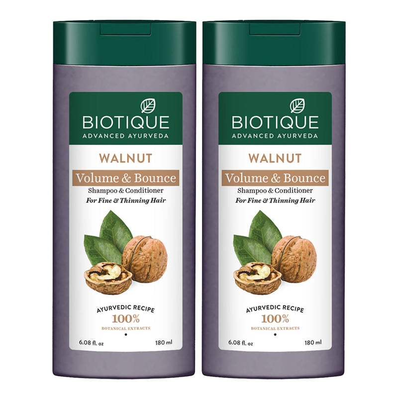 Biotique Walnut Bark Volumizing Shampoo for Fine & Thinning Hair, 180 ml (Pack of 2) - Buy from Indicrest