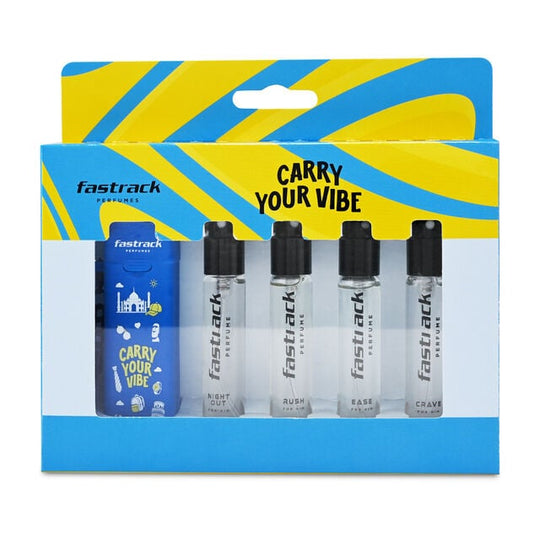 Skinn By Titan Fastrack Discovery Perfume for Men | Best for travel & for gift | 8ml x 4 Premium Scents- Ease, Night Out,Crave & Rush | Fresh & Woody | 32ml - Buy from Indicrest
