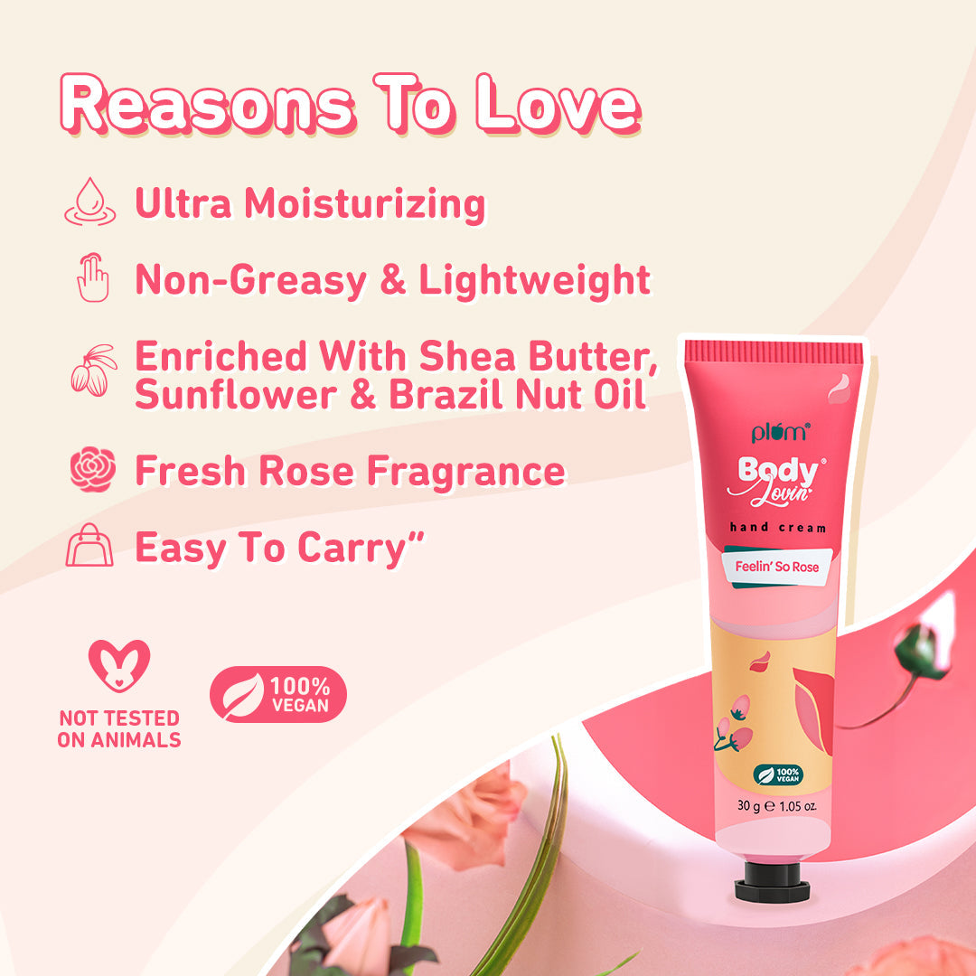 Plum Feelin' So Rose Hand Cream by Plum Body Lovin' | Ultra Moisturizing With Shea Butter | Fresh Rose Fragrance With A Musky Twist | Non-Greasy & Lightweight, 30g