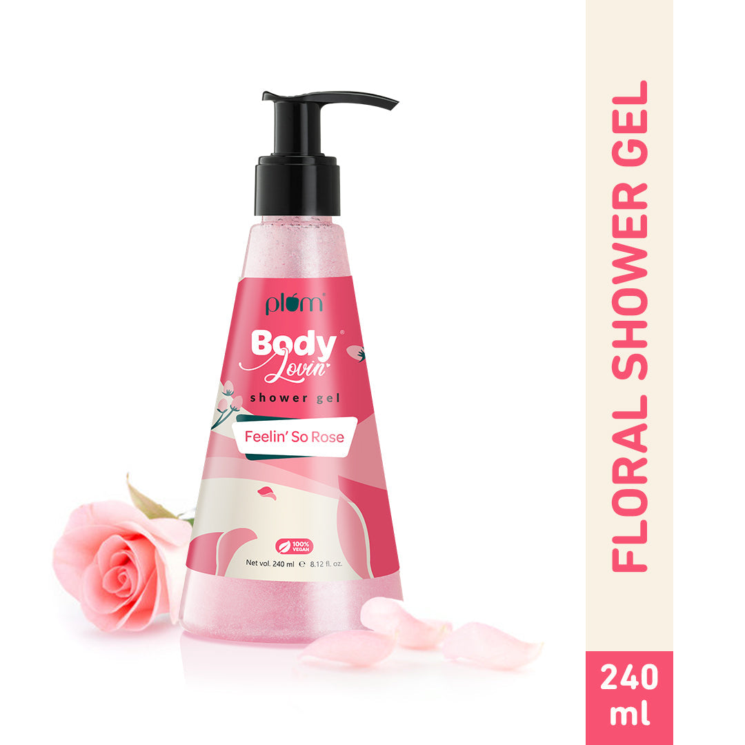 Plum Feelin' So Rose Shower Gel by Plum BodyLovin' | SLS-Free | Hydrating Formula | Musky Rose Fragrance | Aloe-Infused Body Wash, 240ml