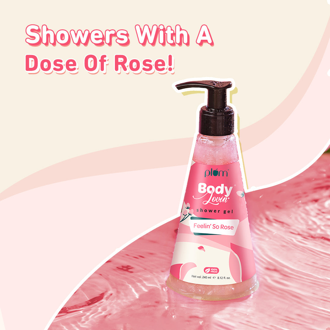 Plum Feelin' So Rose Shower Gel by Plum BodyLovin' | SLS-Free | Hydrating Formula | Musky Rose Fragrance | Aloe-Infused Body Wash, 240ml