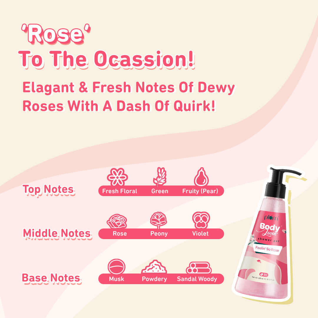 Plum Feelin' So Rose Shower Gel by Plum BodyLovin' | SLS-Free | Hydrating Formula | Musky Rose Fragrance | Aloe-Infused Body Wash, 240ml