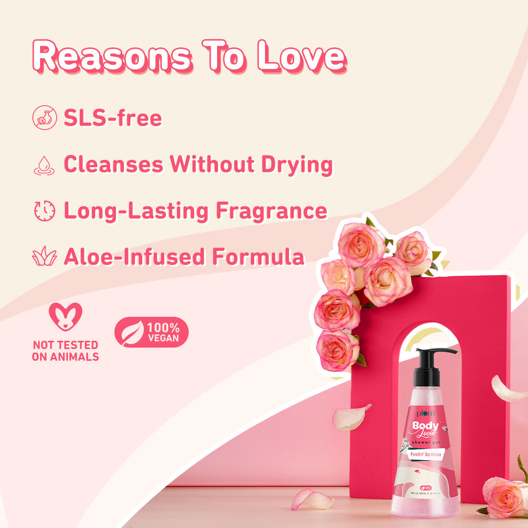 Plum Feelin' So Rose Shower Gel by Plum BodyLovin' | SLS-Free | Hydrating Formula | Musky Rose Fragrance | Aloe-Infused Body Wash, 240ml