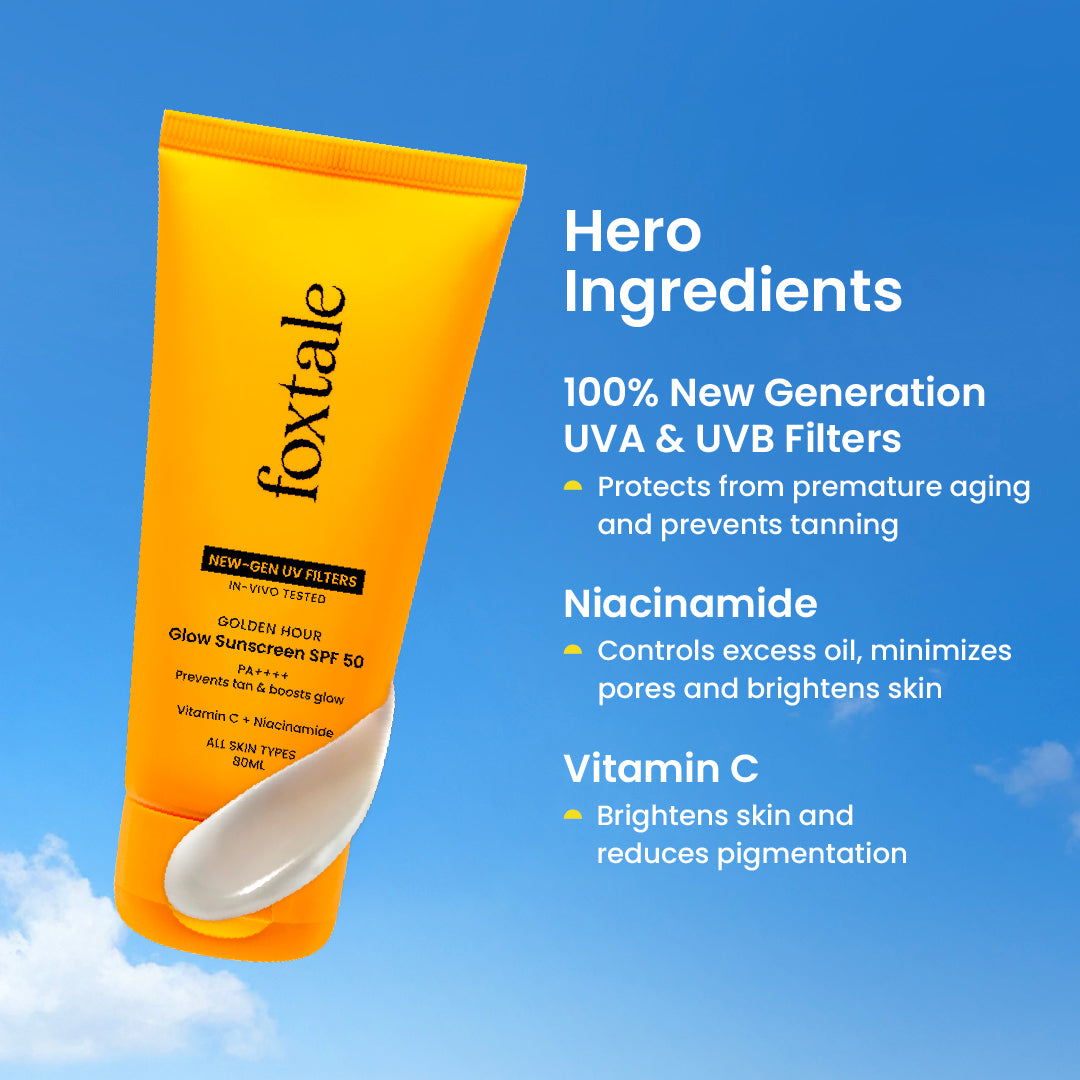 Foxtale Glow sunscreen SPF 50, In-Vivo Tested with PA++++ Bright, Protected Skin with Vitamin C + Niacinamide | 100% New-Gen UV Filters | 80ml - Image 11 - Buy from Indicrest