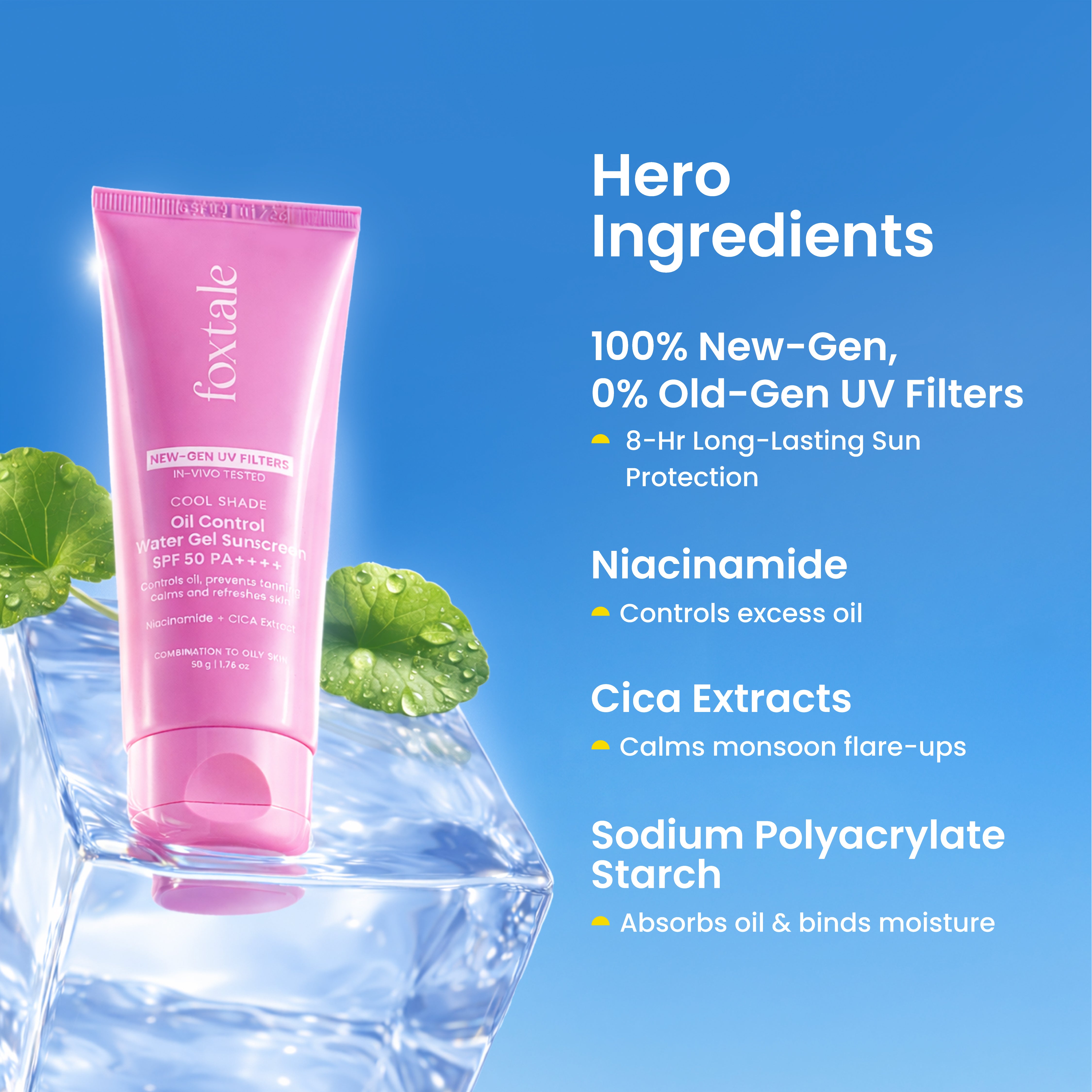 Foxtale Ice-burst Cooling SPF 50 Matte Gel Sunscreen for Oily skin | In-Vivo Tested Mattifies & Controls Oil | Lightweight & Non-Comedogenic | 100% New-Gen UV Filters | No White Cast | 50g - Image 5 - Buy from Indicrest