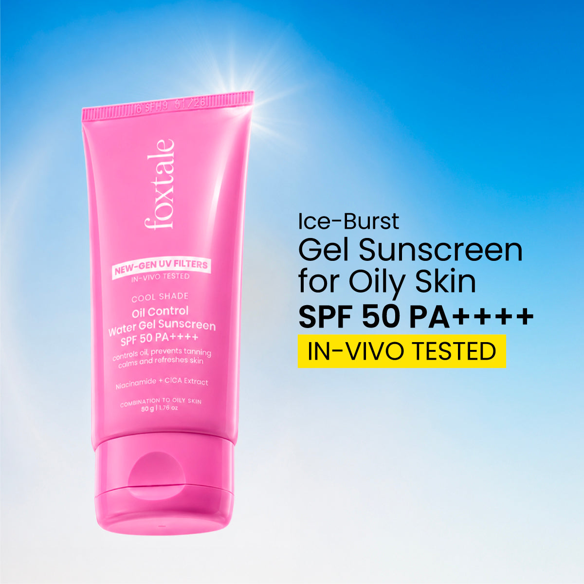Foxtale Ice-burst Cooling SPF 50 Matte Gel Sunscreen for Oily skin | In-Vivo Tested Mattifies & Controls Oil | Lightweight & Non-Comedogenic | 100% New-Gen UV Filters | No White Cast | 50g - Buy from Indicrest