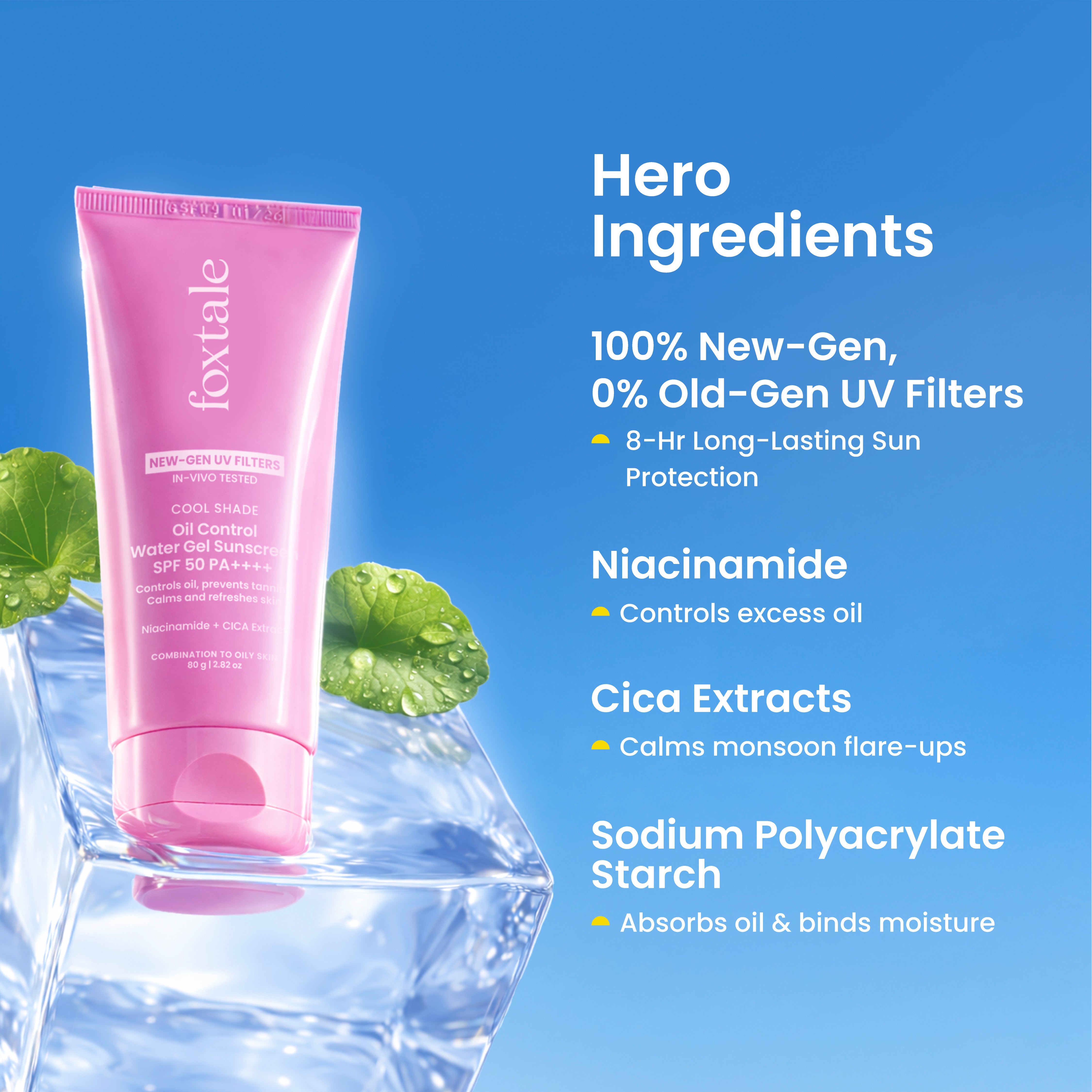 Foxtale Ice-burst Cooling SPF 50 Matte Gel Sunscreen for Oily skin | In-Vivo Tested Mattifies & Controls Oil | Lightweight & Non-Comedogenic | 100% New-Gen UV Filters | No White Cast | 80g - Image 3 - Buy from Indicrest