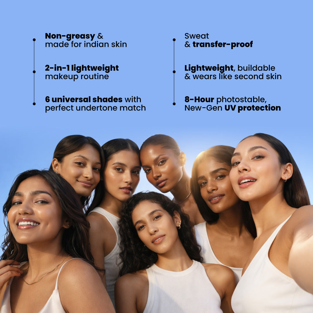 Foxtale SPF 50 Tinted Fluid Sunscreen with Niacinamide Visibly even-toned, glowing skin that stays fresh & luminous, all day | 100% New-Gen Filters | In-Vivo Tested | 50 ml | Clay - Image 2 - Buy from Indicrest