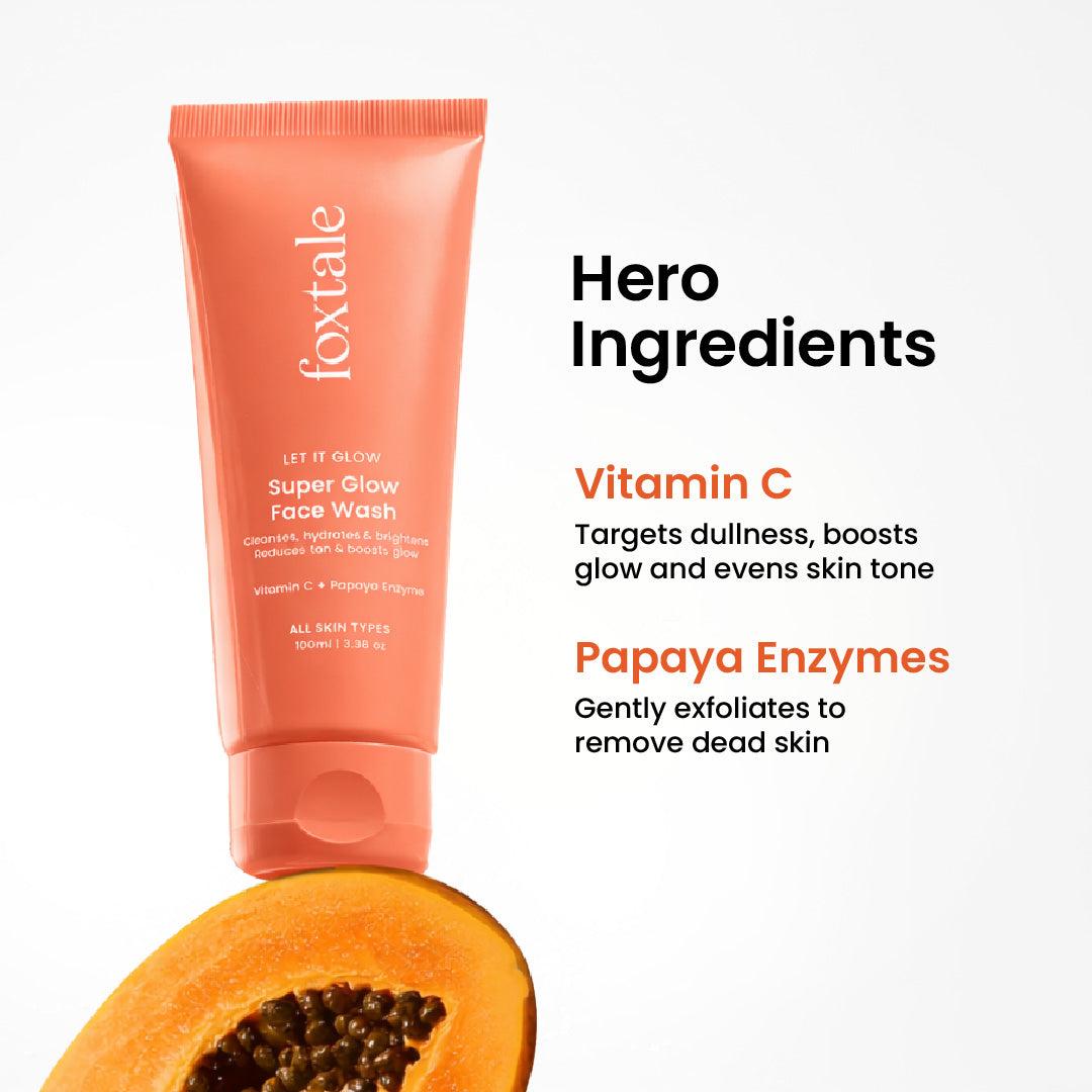 Foxtale Super Glow De-tan Face Wash Zero to glow in 30 seconds | Daily tan remover + glow booster with Papaya Enzymes & Vitamin C | 100ml - Image 3 - Buy from Indicrest