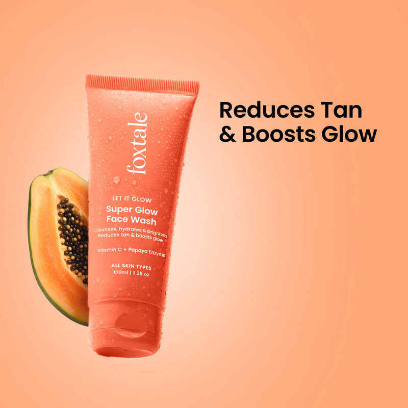 Foxtale Super Glow De-tan Face Wash Zero to glow in 30 seconds | Daily tan remover + glow booster with Papaya Enzymes & Vitamin C | 100ml - Buy from Indicrest