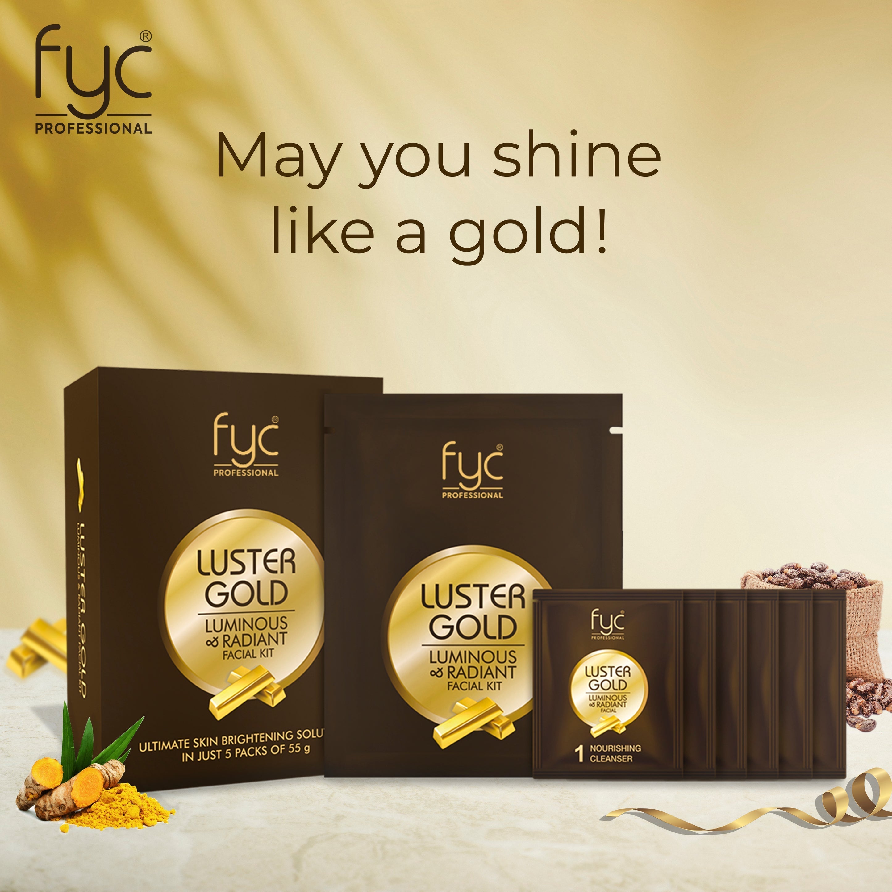 FYC Luster Gold Facial Kit Pouch 260g – Front Pack View