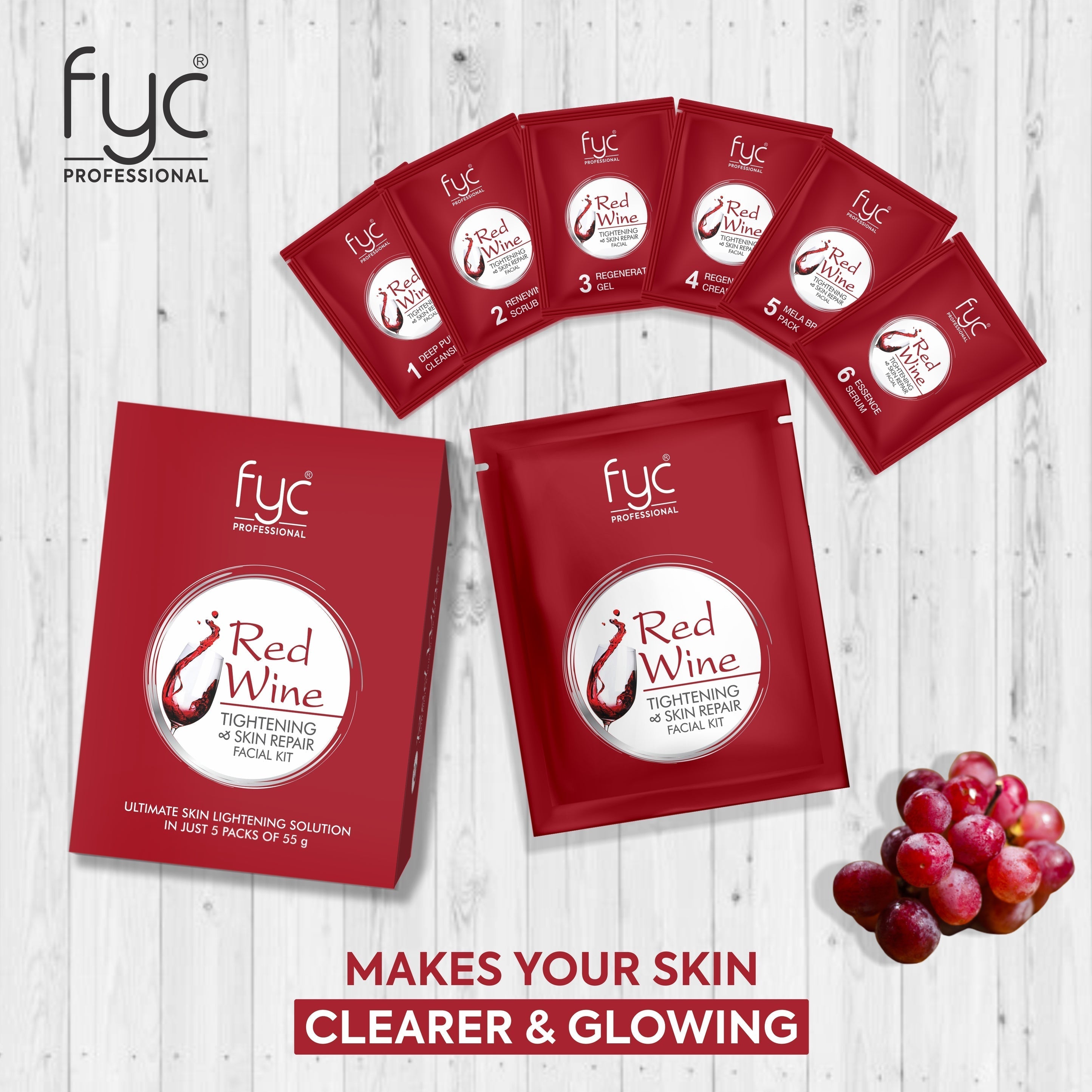 FYC Professional Red Wine Facial Kit – 6 Step Pouch Display