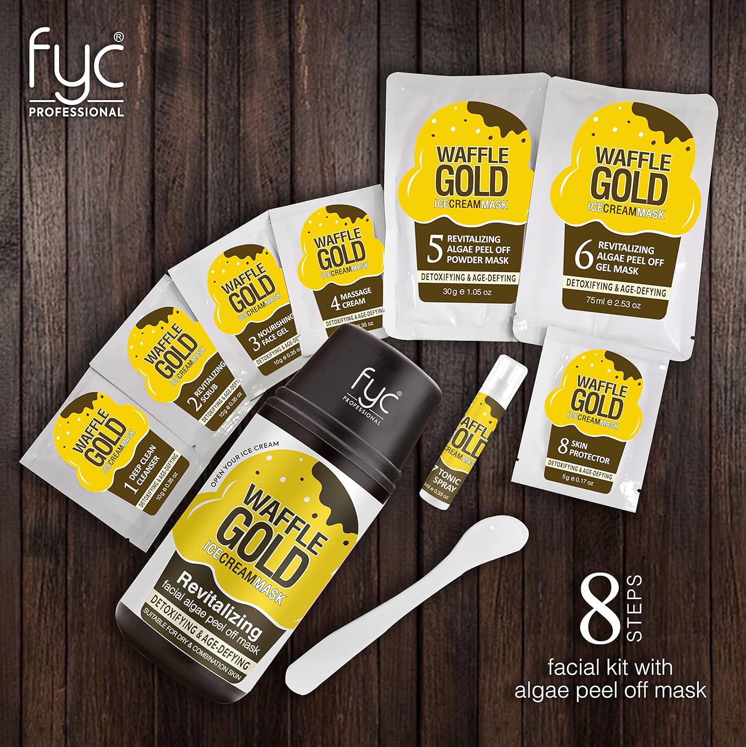 FYC Waffle Gold Facial Kit & Mani Pedi Combo packaging.