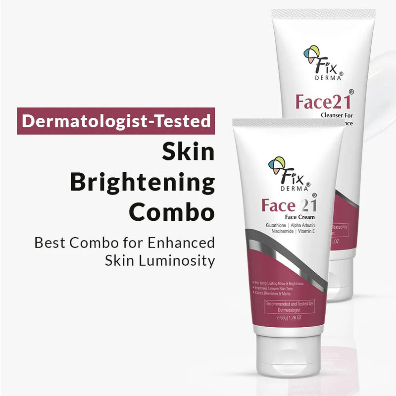 Fixderma Face 21 Face Wash and Cream Combo | Skin-Brightening Combo for Enhanced Skin Luminosity, Face Cream 50g + Face Cleanser 75ml - Buy from Indicrest
