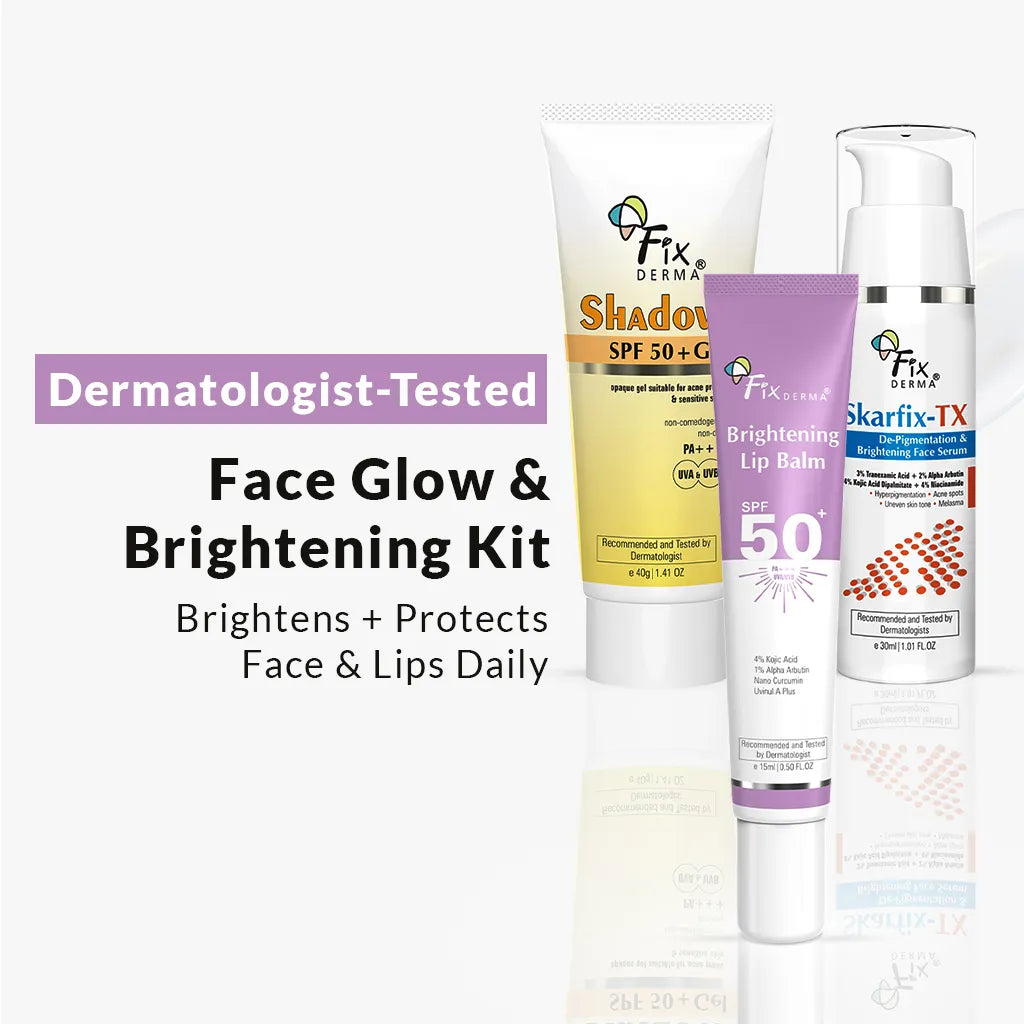 Fixderma Face Glow & Brightening Kit | Brightens + Protects Face & Lips Daily, Face Serum 30ml + Lip Balm 15ml + Sunscreen 40g - Buy from Indicrest