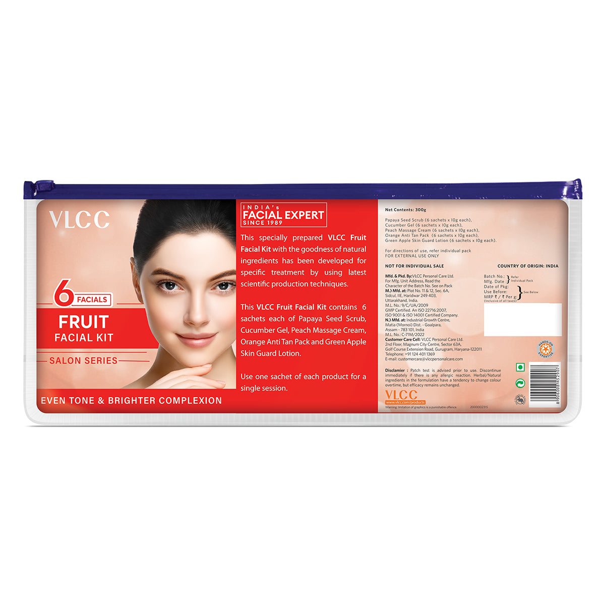 VLCC Fruit Facial Kit packaging with a woman's face on a white background