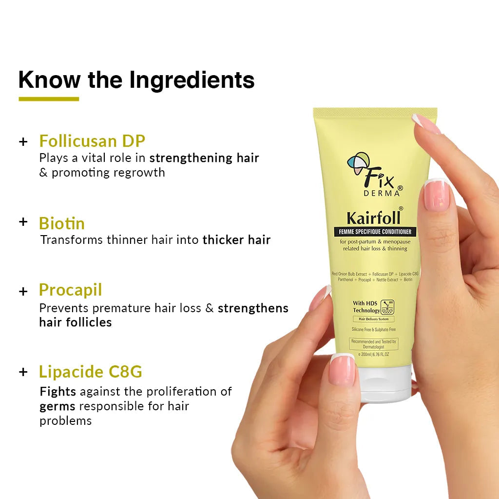 Fixderma Kairfoll Femme Specifique Conditioner | Addresses Hormonal Hair Loss & Thinning in Women, 200ml - Image 6 - Buy from Indicrest