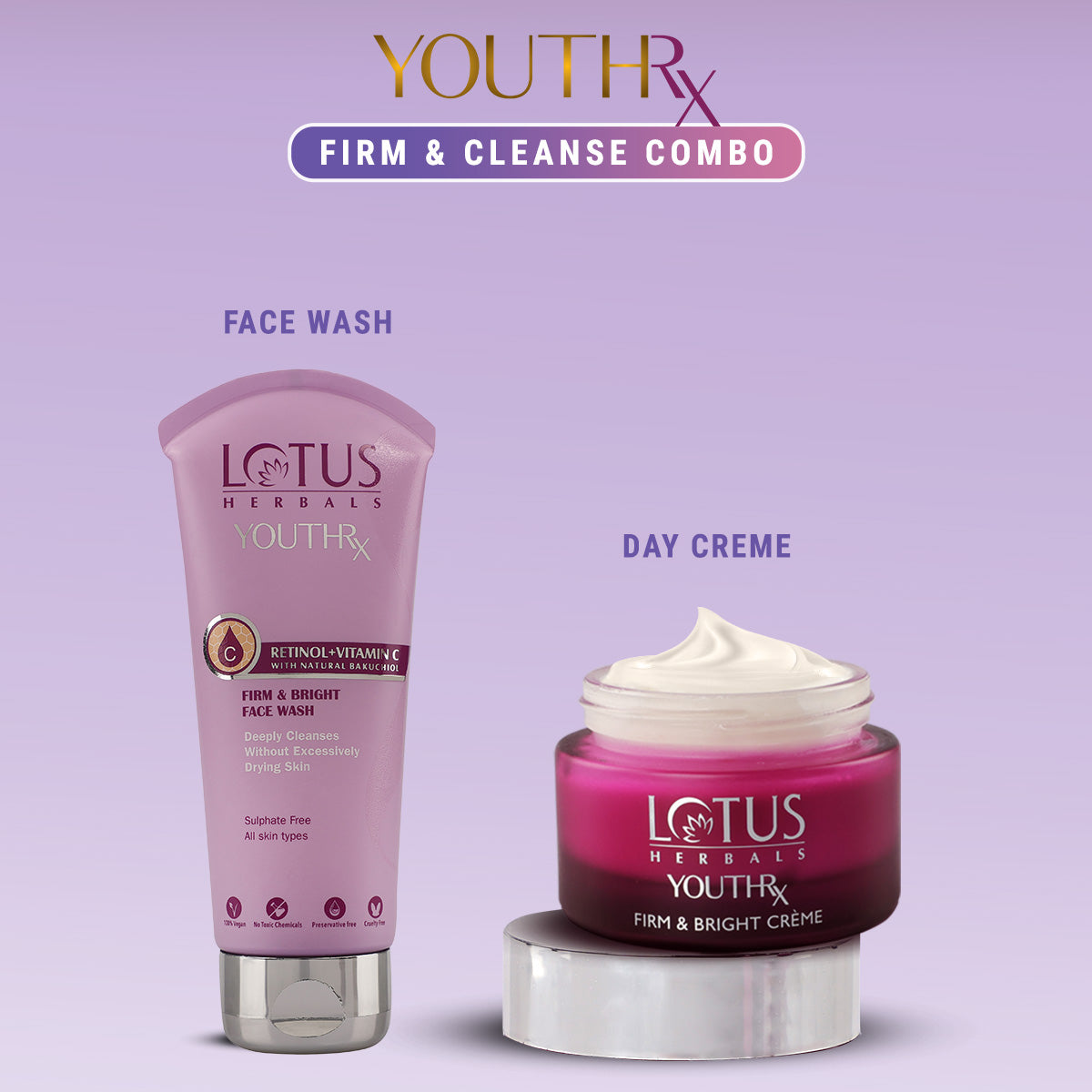 Lotus Herbals YouthRx Firm & Cleanse Combo, Facewash 100g + Day Creme 50g