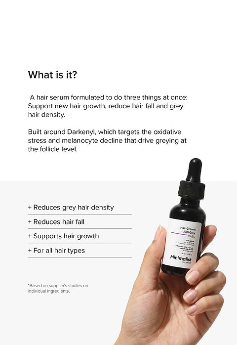 Minimalist Hair Growth + Anti-Grey 15.6% Hair Serum For Reduces Hair Fall &amp; grey hair,  Promotes Hair Growth, 30ml - Image 2 - Buy from Indicrest