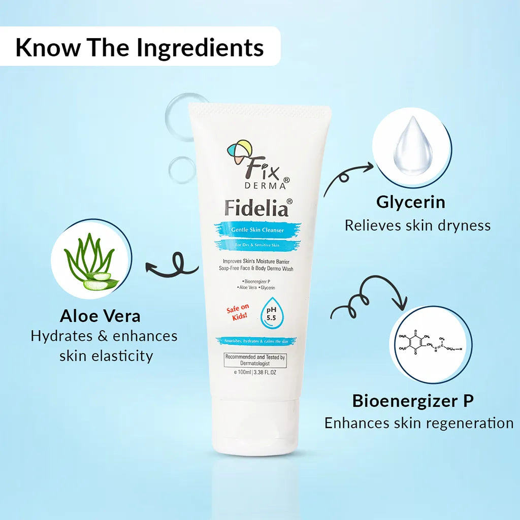 Fixderma Fidelia Gentle Skin Cleanser 100ml | Mild and Soap-Free Formulation for Dry, Sensitive Skin, 100ml - Image 5 - Buy from Indicrest