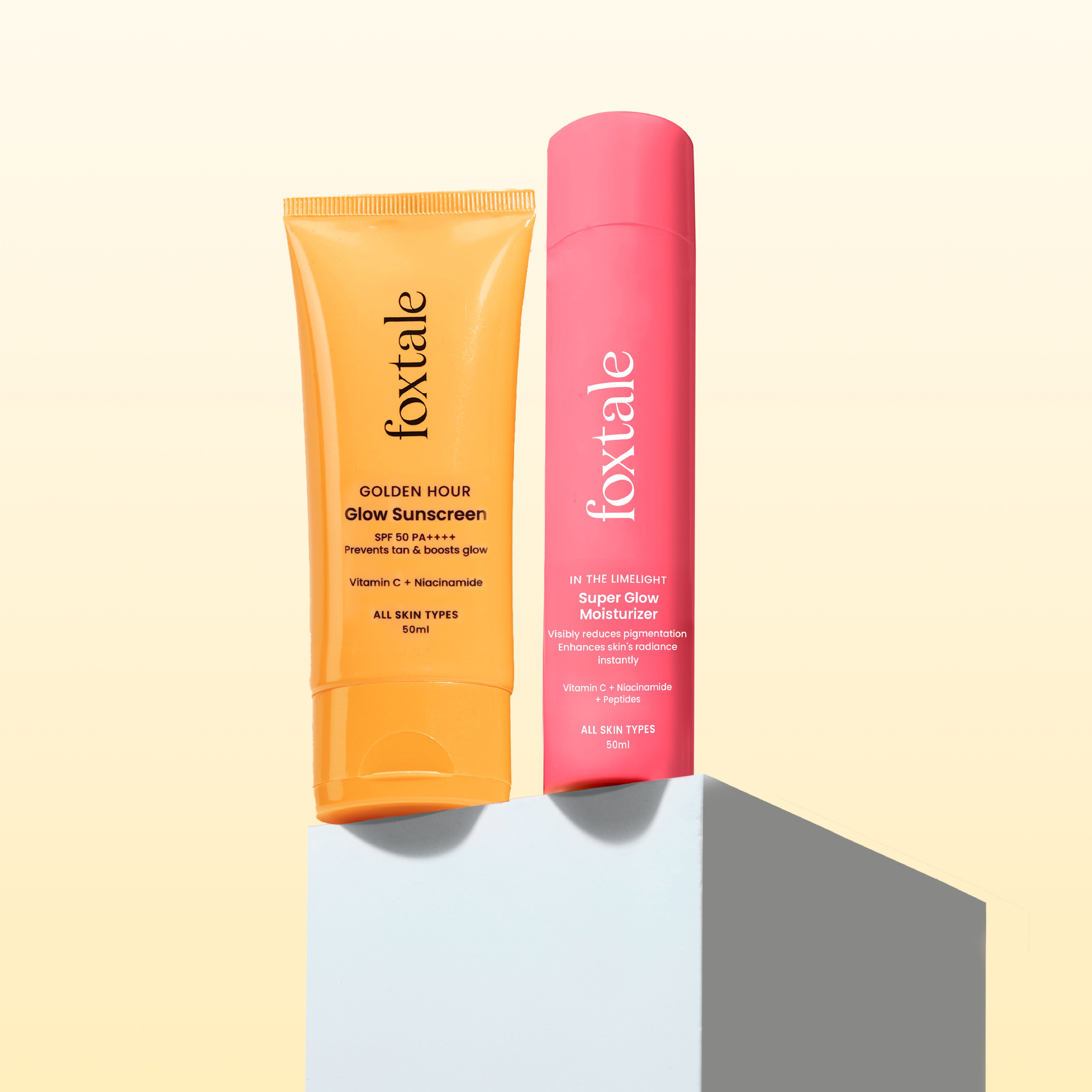 Foxtale Golden Glow Duo SPF 50 Glow Sunscreen + Super Glow Moisturizer with Vitamin C - Buy from Indicrest