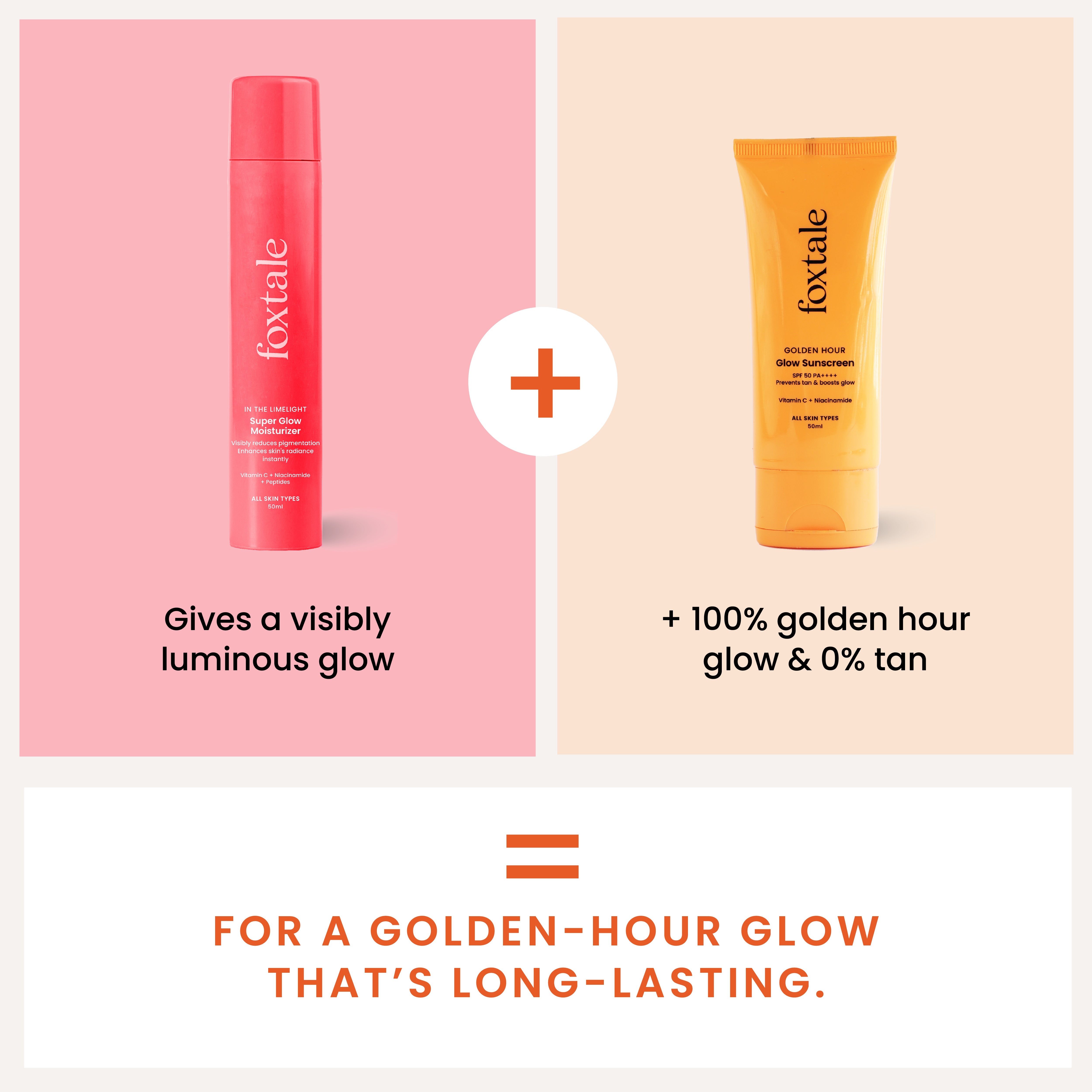 Foxtale Golden Glow Duo SPF 50 Glow Sunscreen + Super Glow Moisturizer with Vitamin C - Image 2 - Buy from Indicrest