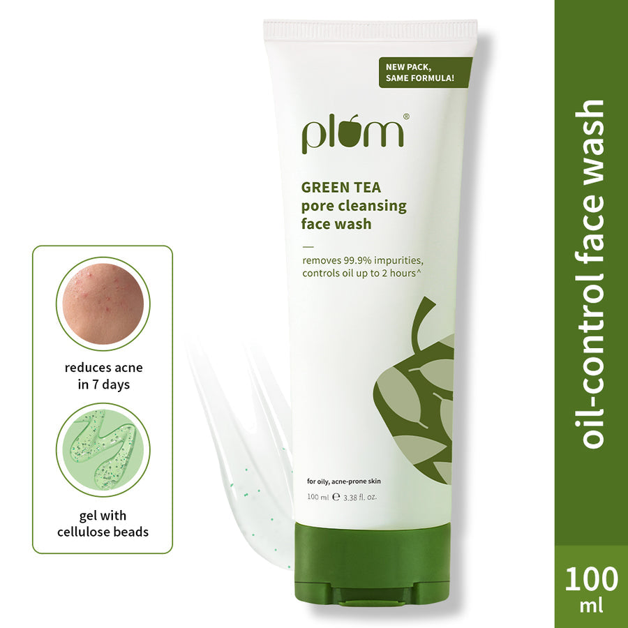 Plum Green Tea Pore Cleansing Face Wash for Acne | Controls Oil Upto 2-Hrs | Reduces Acne In 7 Days, 100ml x 2