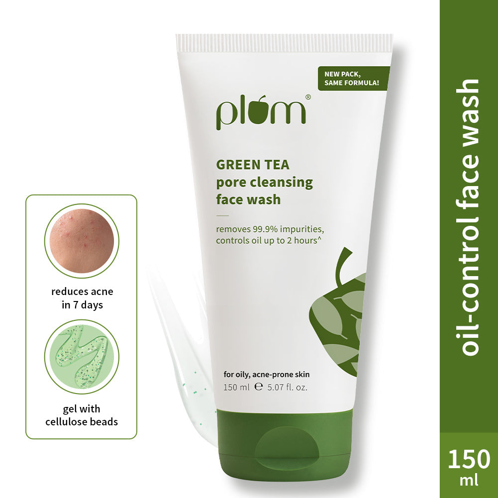 Plum Green Tea Pore Cleansing Face Wash for Acne | Controls Oil Upto 2-Hrs | Reduces Acne In 7 Days, 100ml x 2