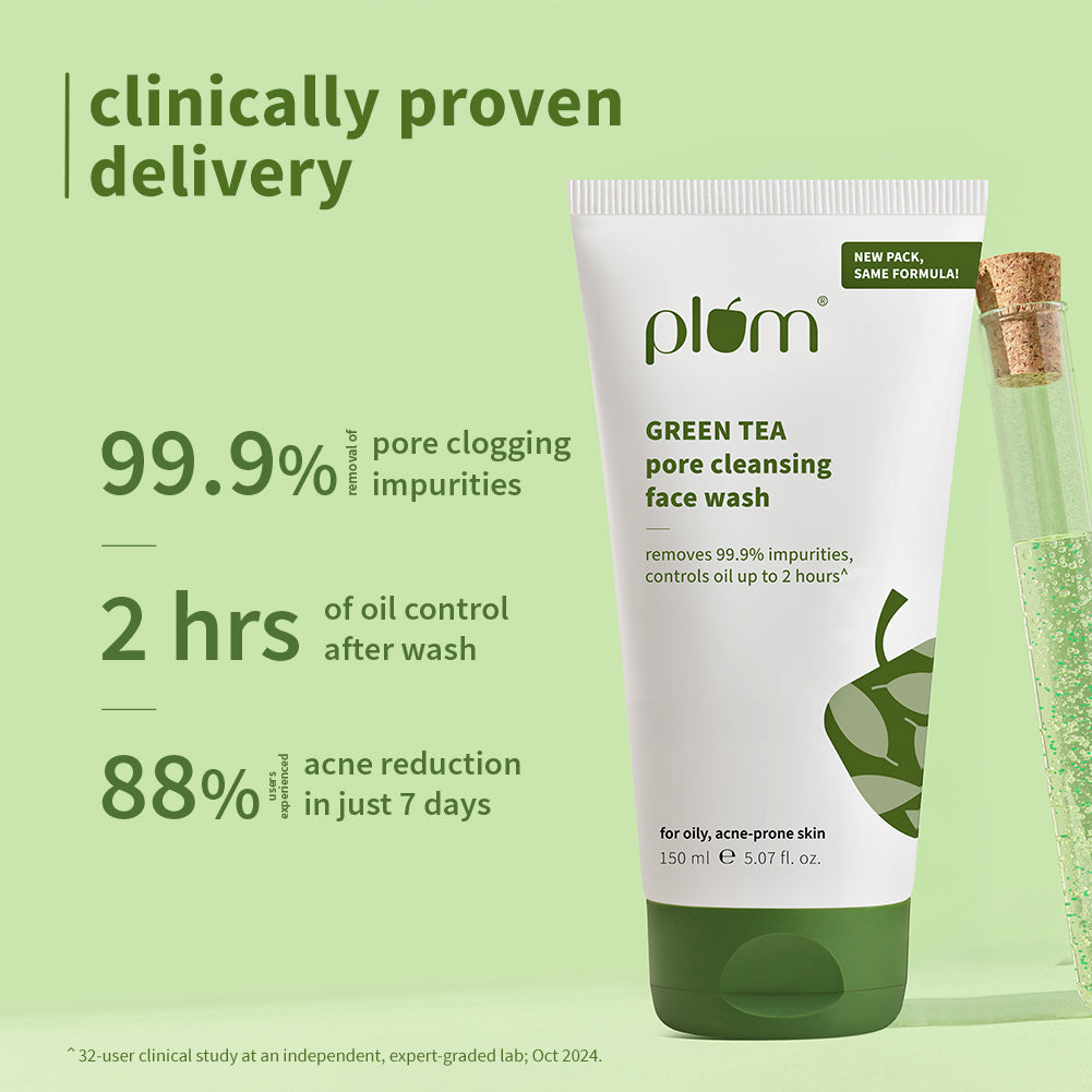 Plum Green Tea Pore Cleansing Face Wash for Acne | Controls Oil Upto 2-Hrs | Reduces Acne In 7 Days, 150ml
