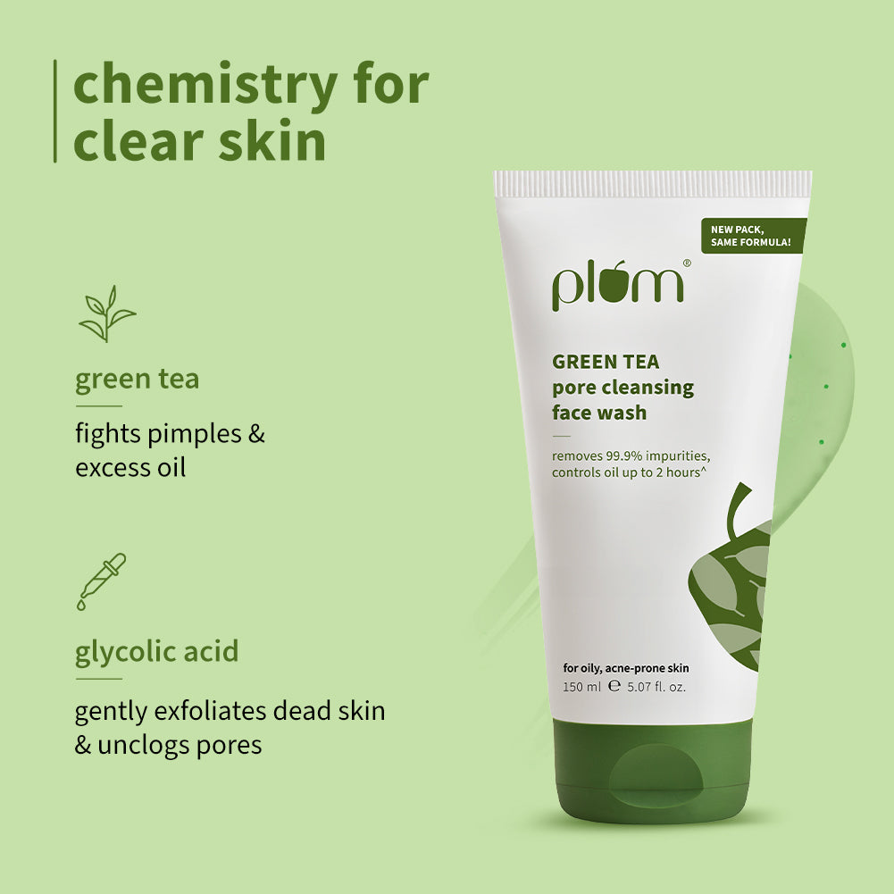 Plum Green Tea Pore Cleansing Face Wash for Acne | Controls Oil Upto 2-Hrs | Reduces Acne In 7 Days, 150ml