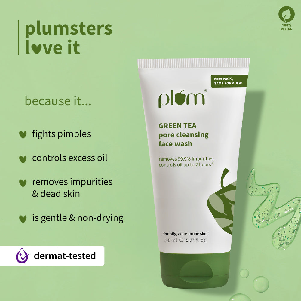 Plum Green Tea Pore Cleansing Face Wash for Acne | Controls Oil Upto 2-Hrs | Reduces Acne In 7 Days, 150ml