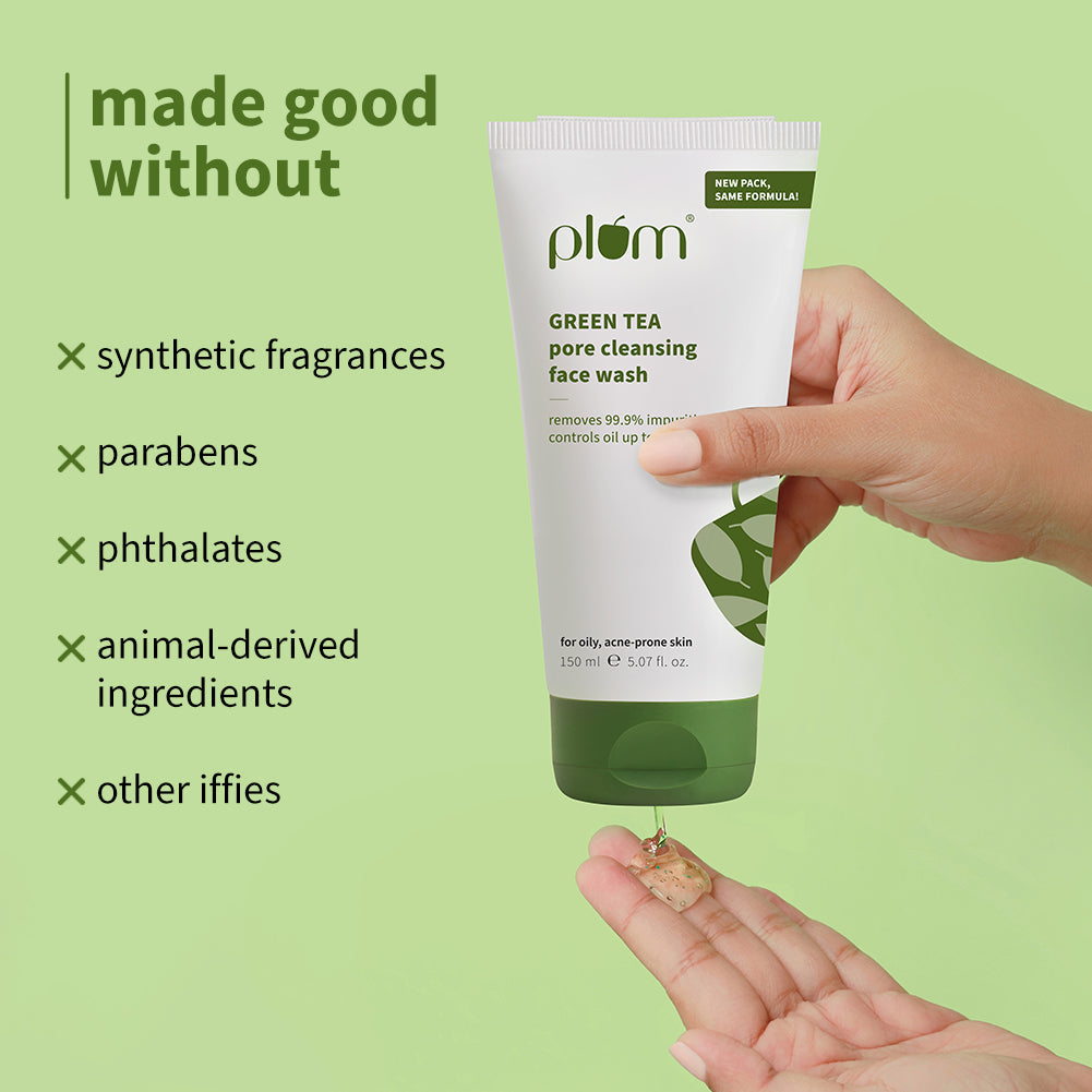 Plum Green Tea Pore Cleansing Face Wash for Acne | Controls Oil Upto 2-Hrs | Reduces Acne In 7 Days, 150ml