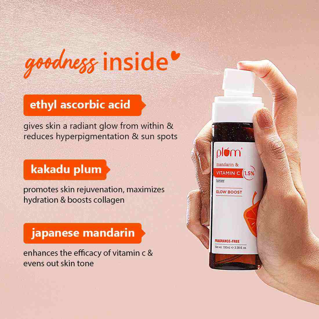 Plum 1.5% Vitamin C & Mandarin Pore Tightening Face Toner | Boosts Glow | Fades Dark Spots & Hyperpigmentation, 100ml