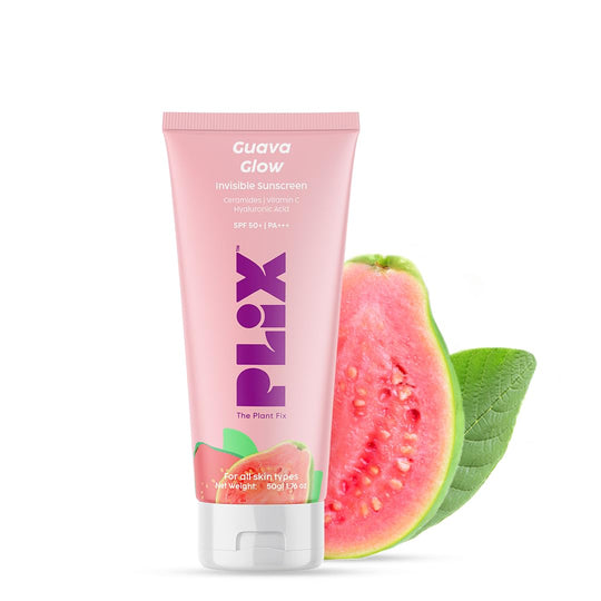 Plix Guava Glow Invisible Dewy Sunscreen with SPF50+ PA+++ | 50g Buy at Indicrest