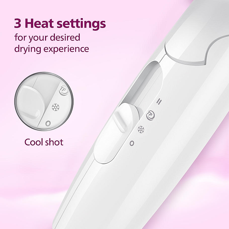 Philips Hair Dryer- Thermoprotect Technology | On The Go Dryer | 3 Heat & Speed Settings | Quick, Gentle Drying for Shiny Hair | HP8120/00