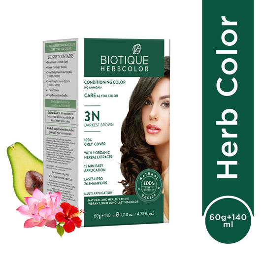 Biotique Herbcolor 3N Darkest Brown, 60g + 140ml - Buy from Indicrest
