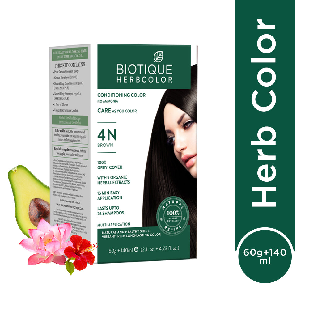 Biotique Herbcolor Brown- 4N, 60g+140ml - Buy from Indicrest