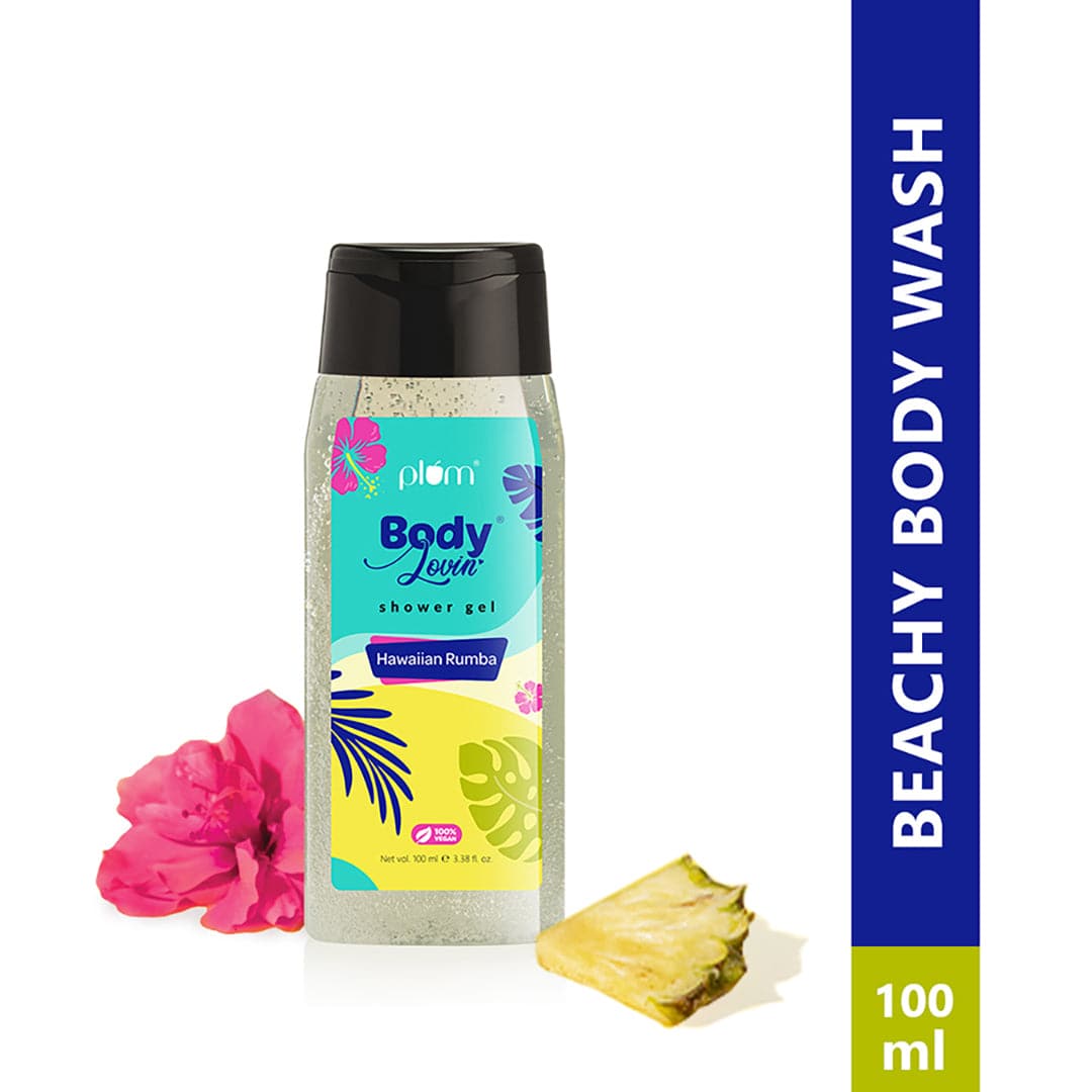 Plum Plum BodyLovin' Hawaiian Rumba Shower Gel (100ml) | Body Wash | Travel-Friendly | Beachy Fragrance | Super-Lathering | SLS-Free | Hydrating Formula | Fresh Beachy Fragrance | Aloe-Infused Body Wash, 100ml
