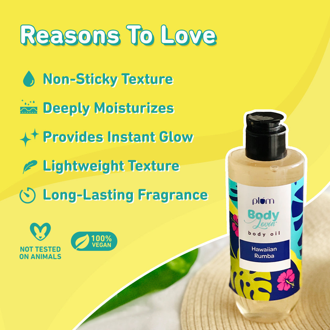 Plum Hawaiian Rumba Body Oil by Plum BodyLovin' | Intense Moisture & Instant Glow | Non-Greasy & Lightweight | Nourishes Skin | Fresh Beachy Fragrance, 200ml