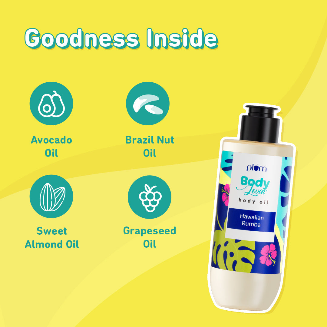 Plum Hawaiian Rumba Body Oil by Plum BodyLovin' | Intense Moisture & Instant Glow | Non-Greasy & Lightweight | Nourishes Skin | Fresh Beachy Fragrance, 200ml
