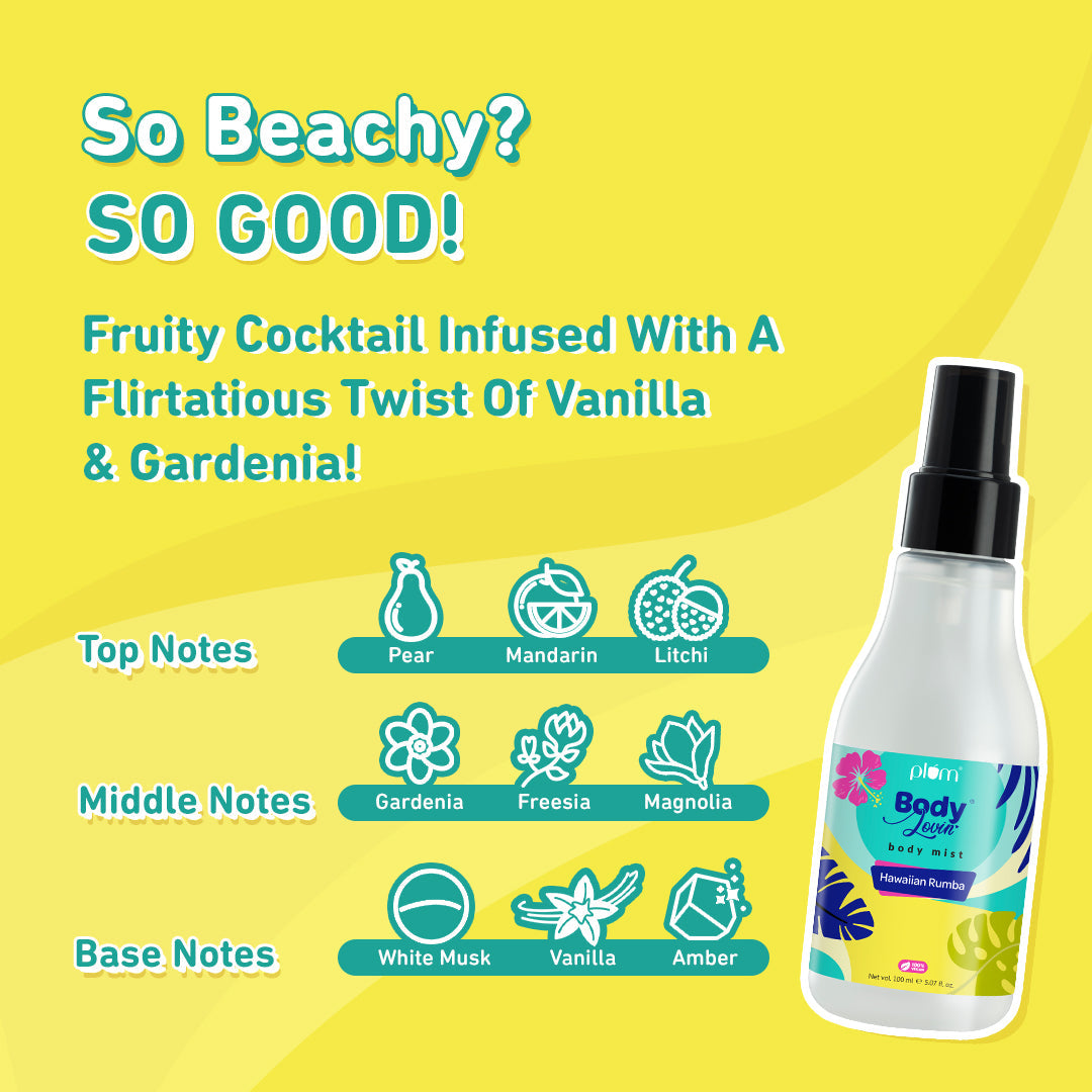 Plum Hawaiian Rumba Body Mist by Plum BodyLovin' | Long Lasting |Travel-Friendly | Fun Beachy Fragrance | Perfume Body Spray, 150ml