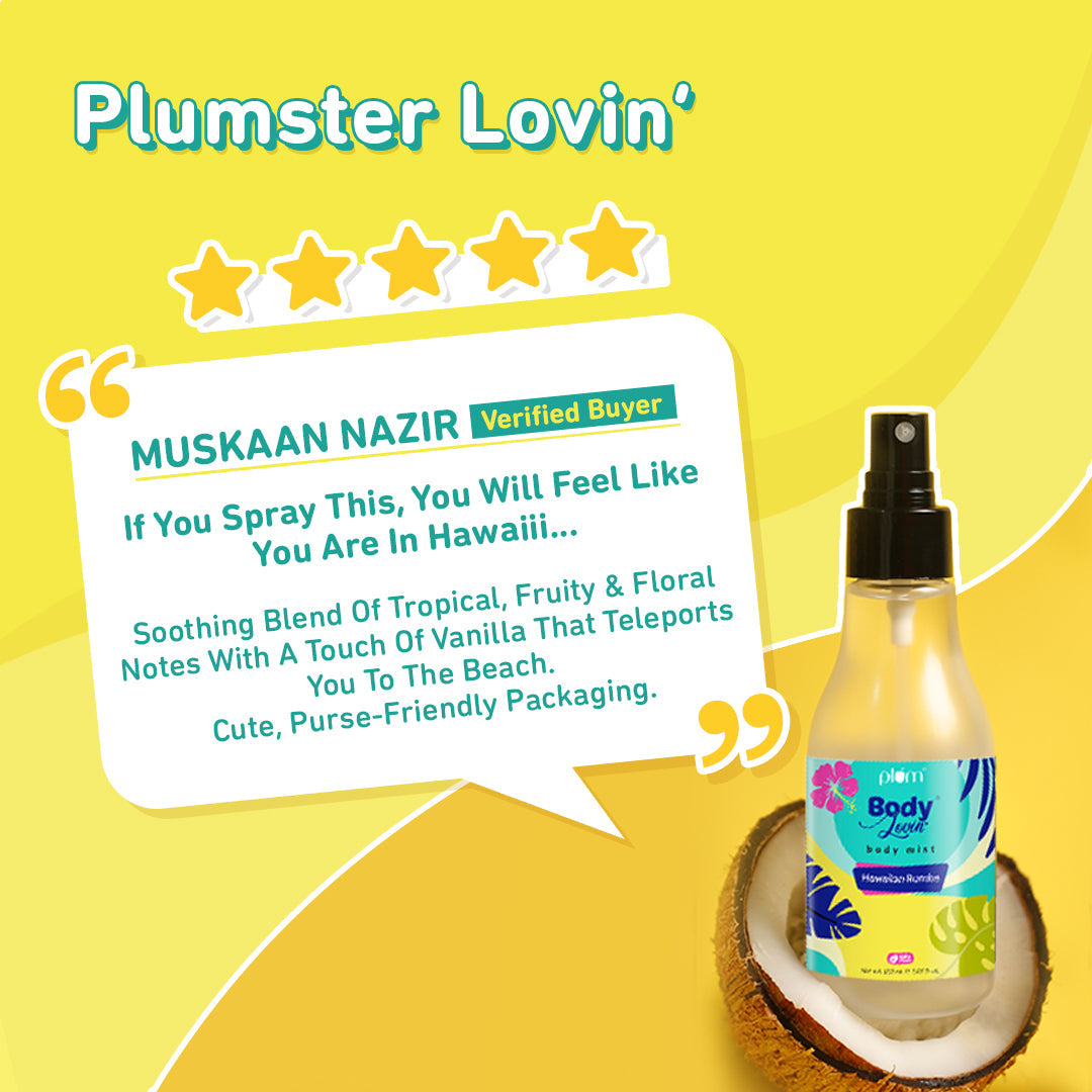 Plum Hawaiian Rumba Body Mist by Plum BodyLovin' | Long Lasting |Travel-Friendly | Fun Beachy Fragrance | Perfume Body Spray, 100ml