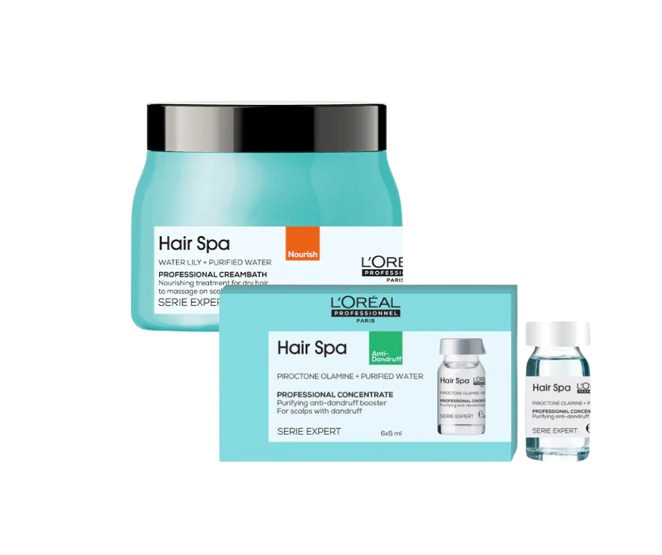 L'Oreal Professionnel Paris Hair Spa Nourish Creambath, 490g and Hair Spa Purifying Concentrate Anti-Dandruff, 6x8ml – Combo