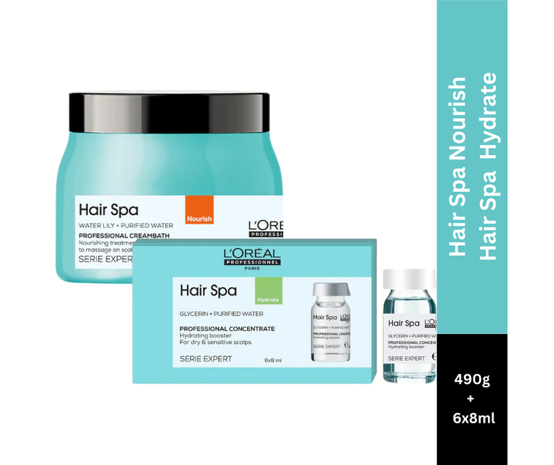 Hair Spa Nourish Creambath, 490g + Hair Spa Hydrating Concentrate, 6x8ml