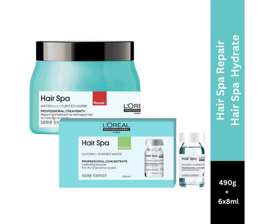 L’Oreal Professionnel Hair Spa Repair Creambath, 490g | Hair Spa Hydrating Concentrate 6×8ml Combo Buy at Indicrest