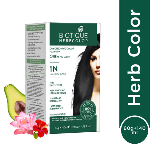 Biotique Herbcolor Natural Black- 1N, 60g+140ml - Buy from Indicrest